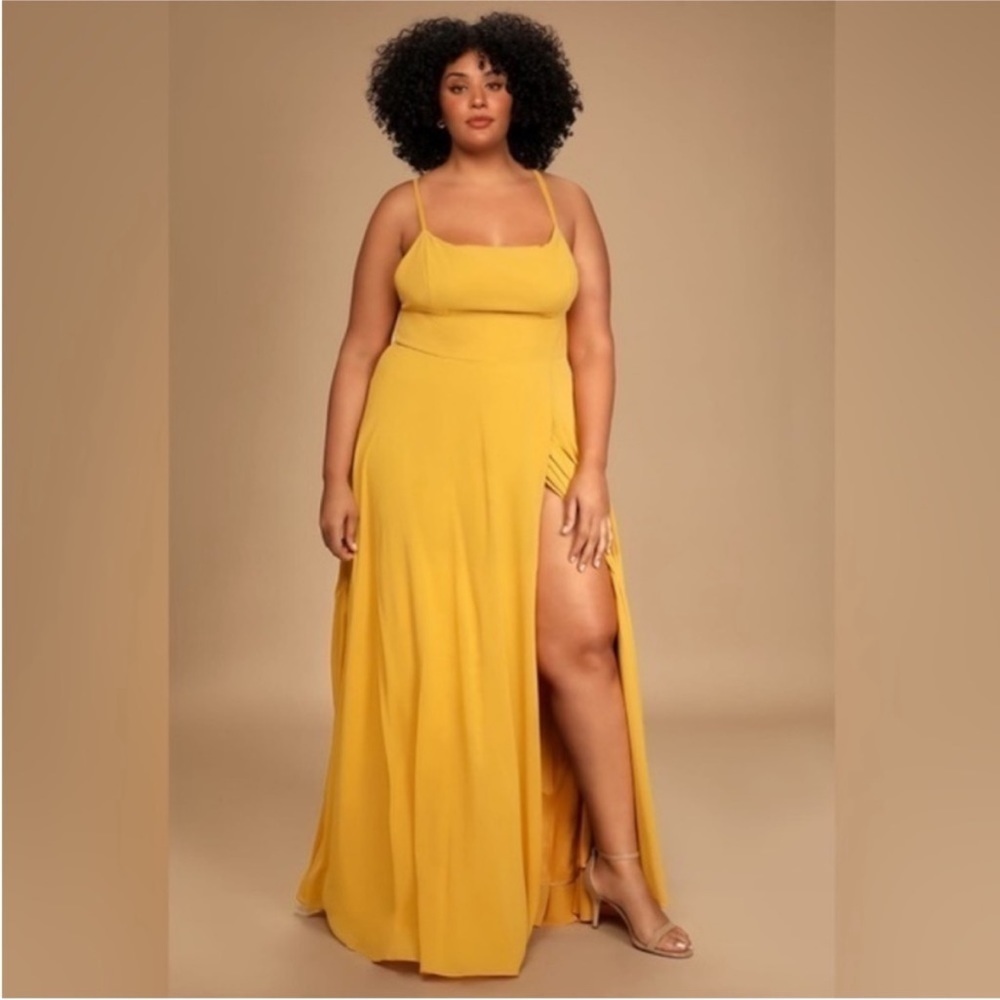Lulus Dreamy Romance Mustard Yellow Backless Maxi Dress XL